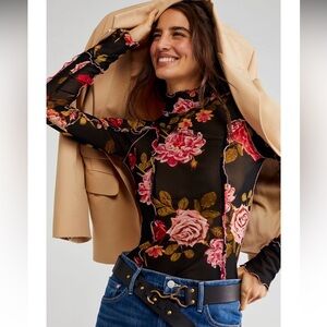 COPY - Free People Charlie Printed Mesh Top in Washed Black Combo